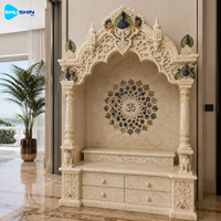 Mandir de prière en marbre naturel pour la maison, autel hindou personnalisé avec symbole Om, sculpture de paon, armoire de rangement pour salle de prière