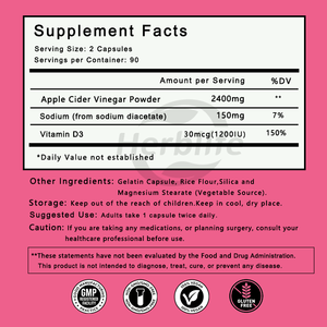 Capsules de vinaigre de cidre de pomme en marque privée OEM, 2400 mg, 180 capsules végétaliennes, sans OGM, sans gluten, soutien immunitaire - Product Image 2