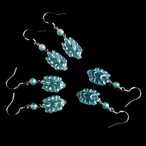 Natural A-grade Jade Blue Water Nine-Tailed Fox Ethnic Earrings S925 Platinum Plated Ice-Seed Jade <b>Studs</b> for Women Anniversary - Product Image 2