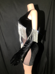 Diamantes de imitación cumpleaños boda invitado terciopelo vestido señora Sexy borla cena noche graduación Mini vestido mujeres Club fiesta traje - Product Image 3