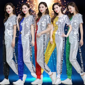 Traje de actuación de baile de Jazz empalme mujer adulto danza moderna estudiante porristas pantalones de lentejuelas traje de actuación - Product Image 3