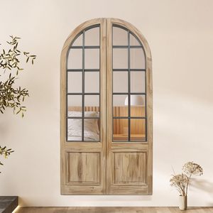 PARISLOFT Farmhouse Arched Wall <b>Mirror</b> Brown <b>Wood</b> <b>Frame</b> 47.2 x 24 Inches Decorative for Living Room Entryway - Product Image 4
