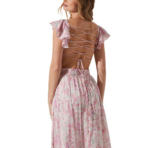 Moda design nuovi arrivi abito floreale con logo personalizzato formale <span class=keywords><strong>per</strong></span> <span class=keywords><strong>abbigliamento</strong></span> femminile abiti Casual da donna eleganti da donna - Product Image 4