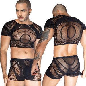 Hot Sale One Piece Black Temptation Low-Rise Floral Pattern Fishnet <strong>Bodystocking</strong> <strong>Men's</strong> Sexy Lingerie In-Stock for Party - Product Image 2