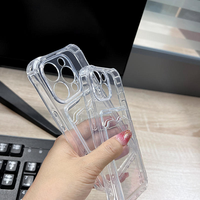 Casing Transparan Anti-Shock dengan Slot Kartu dan Pelindung Airbag untuk iPhone 15 16 17 Pro Max, Casing HP TPU Lembut dengan Tempat Kartu