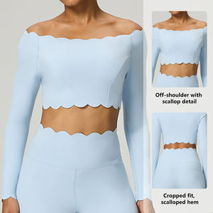 ชุดเสื้อผ้า2ชิ้นสำหรับเล่นฟิตเนสชุดเล่นโยคะเสื้อแขนยาวลายคลื่นระบายอากาศออกแบบได้เอง - Product Image 2