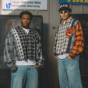 Camisas de Franela de Manga Larga para Hombre, Estilo Urbano Personalizado, Diseño de Doble Capa con Cuadros, Algodón de Alta Calidad, Bordado con Parches, Talla Grande - Product Image 6