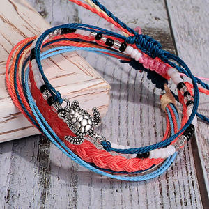 Summer Beach <span class=keywords><strong>Pura</strong></span> <span class=keywords><strong>Vida</strong></span> Style String Bracelet Réglable Empilable Waterproof Sea Turtle Charm Wax Cord Bracelets Set - Product Image 5