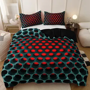 ハニカムホール斬新なデザインのベッドルーム寝具セット、メーカー直販キルトセット3点セット