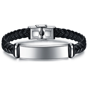 Bracelet en cuir tressé pour hommes, en acier inoxydable, couleur bleu, noir, argent, bijoux cadeau, 12MM - Product Image 4