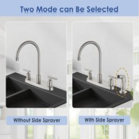 Robinet d'évier de cuisine au design moderne, à haut arc, finition brossée, robinet de cuisine 8 pouces 3 trous avec pulvérisateur latéral
