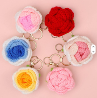 Porte-clés en peluche mignon avec un grand motif de rose, jouet en crochet amigurumi écologique fait main pour accessoires de sac à main