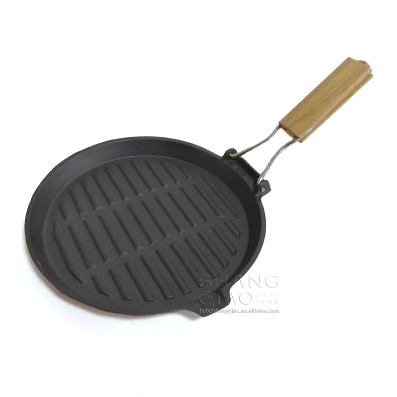 Utensilios de cocina para el hogar de alta calidad, placa de plancha de hierro fundido con revestimiento de aceite vegetal con mango