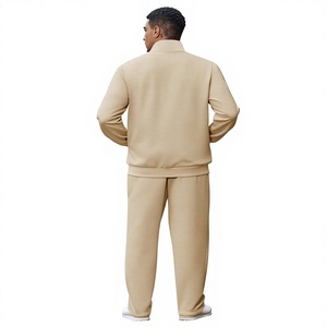 Conjunto de Suéter Tejido Beige Unisex, Pantalones de Forro Polar de Corte Regular, Cuello Alto, Color Sólido, Transpirable, Estilo Casual - Product Image 4