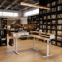 Bureau Ergonomique Moderne en L en Métal, Automatique, à Double Moteur, Réglable en 2 Niveaux, Durable, Autoportant, pour la Maison/le Bureau