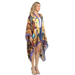 Kimono Kasual Wanita Logo Kustom Sutra Antik Cetak Digital Kimono Jubah Dalam Jumlah Besar