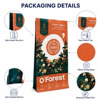 Sachet de café à fond plat imprimé sur mesure avec fermeture éclair pour l'emballage de café Arabica en grains entiers bio torréfiés