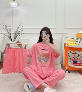 Set Estivo da <span class=keywords><strong>Donna</strong></span> in Seta Sottile, Maglia a Maniche Corte e Pantaloncini, <span class=keywords><strong>3</strong></span> <span class=keywords><strong>Pezzi</strong></span>, Stile Coreano, <span class=keywords><strong>Pigiama</strong></span> Cartoon 3in1 - Product Image 4