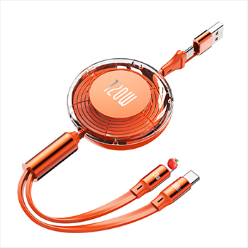 Wholesale 120W USB A/C Charger 2-in-1 Design Type C Port Fast Charging Cable for Mobile Phones 1.2m Retractable TPE Jacket Metal