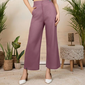 Pantalones Anchos de Lino para Mujer, Cintura Alta, Cómodos, Transpirables, Casuales, para Oficina, Verano, Estilo Holgado, Uso Diario - Product Image 1