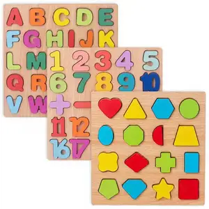 3d Holz puzzle Großhandel Nummer Form Alphabet Bausteine Matching Board benutzer definierte Holz puzzle für Kinder