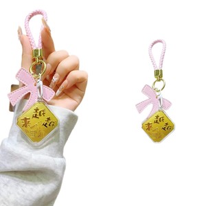 Diamond Gold <b>Keychain</b> With Pink Bow And Embossing Printing For Gift And Decoration - Product Image 1