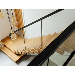 Sistema de degraus flutuantes de madeira maciça para escadas de vilas CBMMart industrial interior