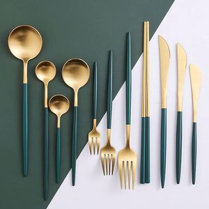 Ensemble de couverts minimalistes en acier inoxydable 304 émeraude, vaisselle dorée et verte, couverts pour occasions spéciales, pour cadeaux - Product Image 3