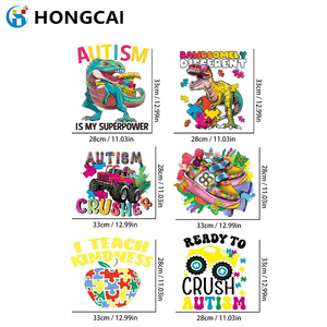 Hongcai بيع بالجملة دائم PET نقل الحرارة ملصقا تصاميم قابل للغسل نمط Colour بلاستيسول للتيشيرتات جاهزة للضغط - Product Image 3