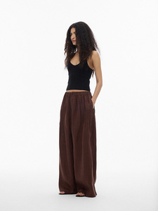 Boutique <span class=keywords><strong>pantaloni</strong></span> da donna a vita alta di alta qualità vendita calda <span class=keywords><strong>lino</strong></span> su misura marrone gamba larga a vita alta con cintura da donna <span class=keywords><strong>pantaloni</strong></span> di <span class=keywords><strong>lino</strong></span> - Product Image 4