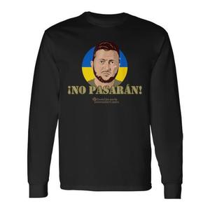 T-shirt a maniche lunghe con ritratto di Zelenskyy, design con bandiera ucraina, nera - Product Image 1