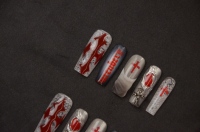 ENNA Faux Ongles à Presser Pré-dessinés, Faits Main, en ABS, Couverture Complète, Forme Carrée Longue, Motif Effrayant Goutte de Sang Rouge, Longue Durée, 10 Pièces pour Doigts