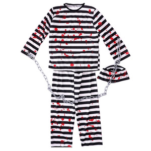 子供用ストライプ制服囚人コスチューム刑務所囚人子供ハロウィンカーニバル黒と白のストライプ刑務所コスチュームコスプレ - Product Image 3