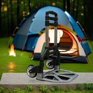 Chariot à bagages pliant en alliage d'aluminium Chariot de magasinage portable pour l'extérieur avec tige de traction - Product Image 6