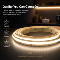 Bande LED COB CCT haute densité 24V 8mm 608 LED/m 90 CRI 12W/m Flexible pour rétroéclairage de meuble de cuisine IP20 2700K 6000K Dimmable
