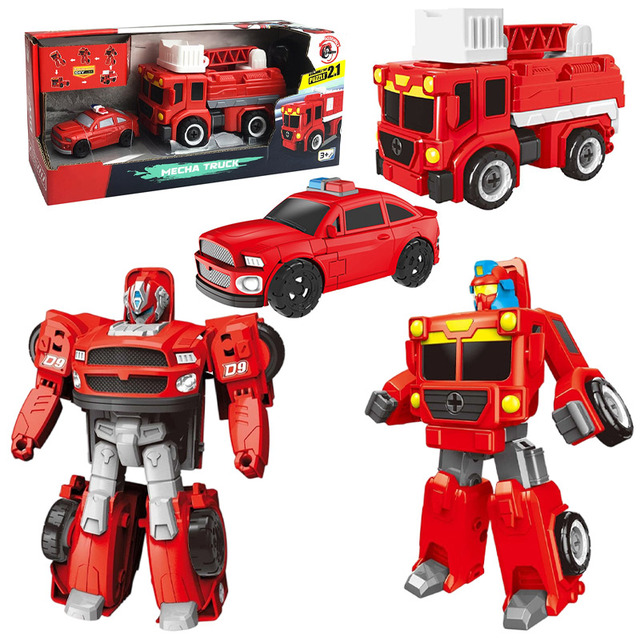 Custom Wholesale Children's Educational Assembled Toy Fire Engine Series Assembled Car Model Transforming Robot Toy for Boy Gift