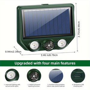 Trang trại Có thể sạc lại động vật <span class=keywords><strong>Repeller</strong></span> nhấp nháy màu đỏ dẫn ánh sáng sợ hãi động vật hoang dã đi trục xuất động vật ăn thịt năng lượng mặt trời không thấm siêu âm vườn - Product Image 4