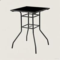 Table à manger en fer et acier durable et moderne pour l'extérieur, en verre, prête pour le patio, le jardin, les hôtels, les parcs, les villas, la plage et la cour.