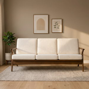 Sofá Contemporáneo Tapizado de 3 Plazas, Madera Sólida, Escultural, con Reposabrazos en Forma de Z de Nogal, Cómodo para la Vida Residencial Moderna - Product Image 1