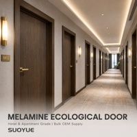 Porte de chambre en bois mélaminé ignifuge pré-montée anti-rayures avec bordure PUR, panneau plat, grain de bois, style nordique simple pour intérieur.