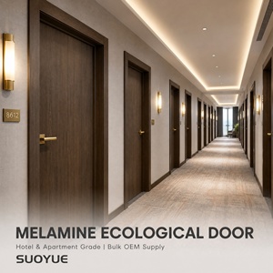 Puerta de dormitorio de melamina ignífuga, precolgada, antiarañazos, con borde PUR, panel plano, grano de madera, estilo nórdico sencillo para interiores del hogar. - Product Image 3