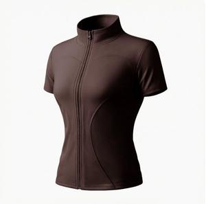Women Zip Up <b>Yoga</b> <b>Jacket</b> Short Sleeve Slim Fit High Stretch Quick Dry Stand Collar Fitness Gym Top - Product Image 4