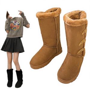 Bottes de neige QLFashion pour femmes, taille plus, imprimées, mi-longues, épaisses, chaudes, avec boutons en feuille - Product Image 4
