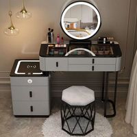 Ensemble coiffeuse 1688 avec miroir LED, chargement sans fil, accents or blanc, meuble de chambre et de salon en bois massif
