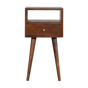 Solid Wood <b>Mini</b> Nightstand 1 Drawer 1 Open Slot Chestnut Brown Bedside <b>Table</b> Storage - Product Image 2