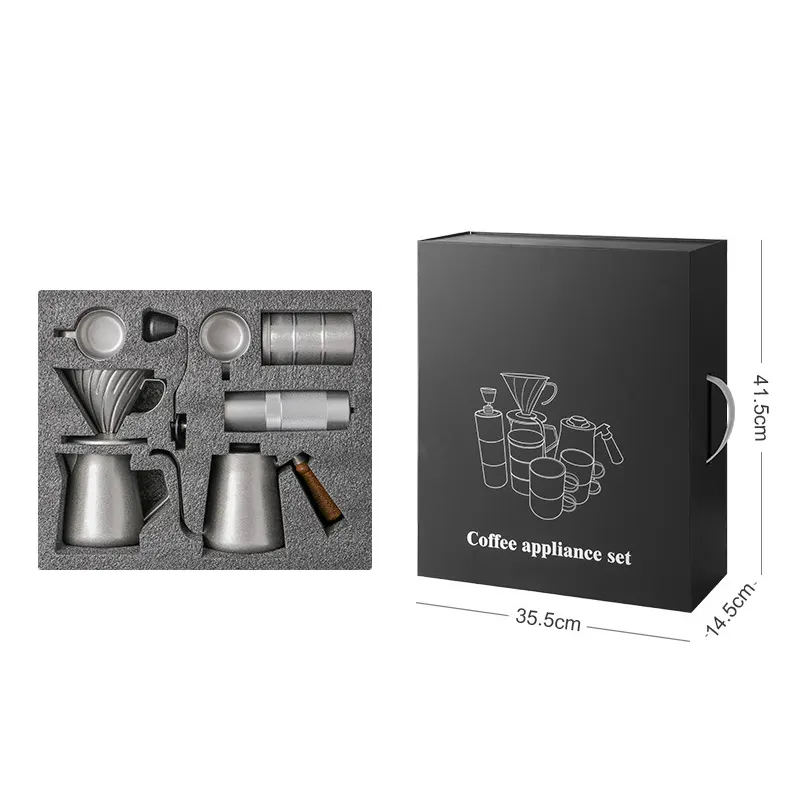 Premium Geschenk box Outdoor Travel Tropf kaffeeset mit Kaffee maschine Filter kessel Keramik Grat Manuelle Kaffeemühle