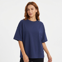 T-shirt 100% Coton 120g Tricoté Épais Couleur Unie Col Rond Manches Courtes Épaules Dénudées Couche de Base Décontracté Classique avec Logo