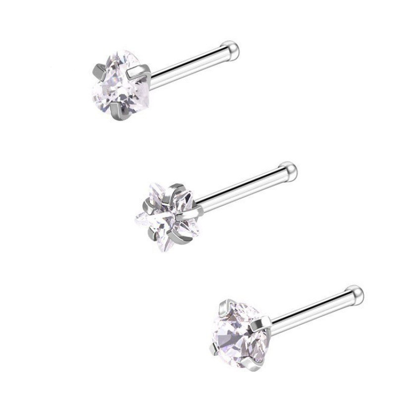 Juego de 3 piezas de varilla recta de acero blanca con diseño de corazón, estrella y círculo.