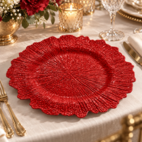 Assiette de présentation de luxe texturée en plastique de 13 pouces, bord floral irrégulier thermolaqué, élégante assiette décorative pour banquets de mariage
