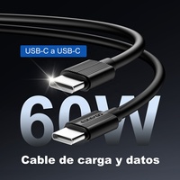 Cable de Datos ESEEKGO G-01AB de Carga Rápida Tipo-C a Tipo-C, 1M 3.3FT, Negro, USB-C a USB para Laptops y Teléfonos Móviles, 3.3FT/1M, Negro